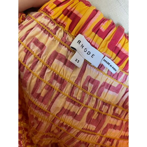 NWOT Rhode Artie Smocked Waist Skirt in Orange, Red & Pink - Size XS X-Small - Picture 3 of 6